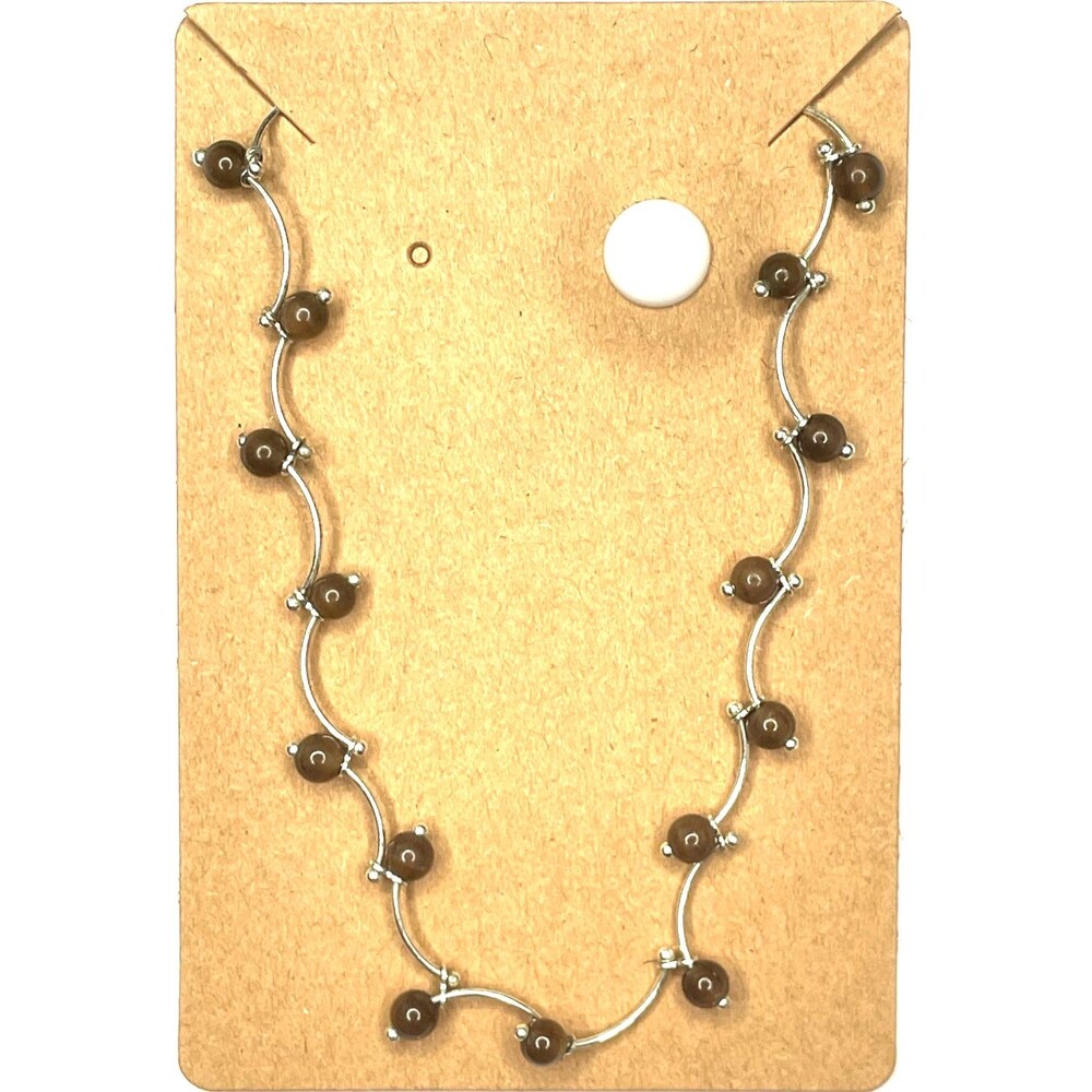 Vintage Avon Cat's Eye Vine Silver Tone Link brown Bead  Bracelet or Anklet